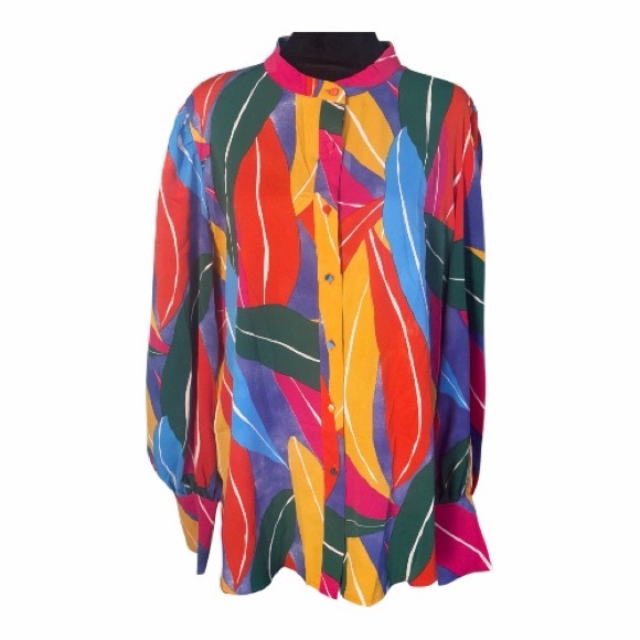 KIRUNDO Multicolor Leaf-Print Button-Down Shirt Women’s Size XXL - Picture 3 of 7